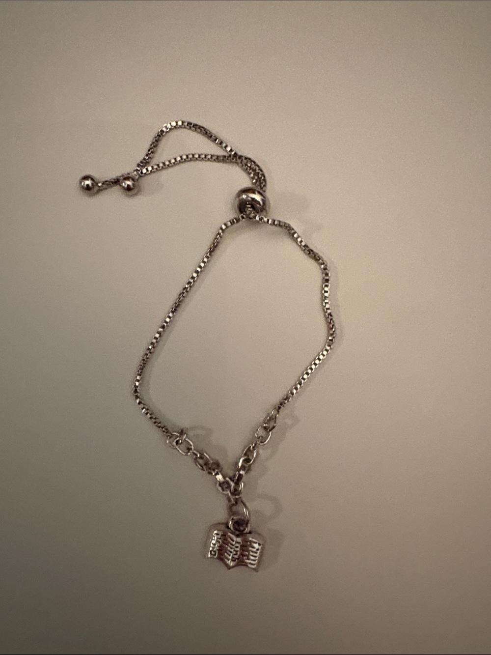 Sterling Silver Book Charm Adjustable Bracelet - Silver